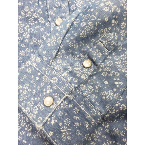 Shyanne Girls Size Small Western Style Button Front Blouse Blue Floral And Lace - Picture 3 of 5